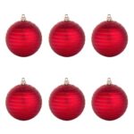 Set Globuri de Craciun Rosii Dungi Mat Glitter Ø10cm - 6buc