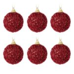 Set Globuri de Craciun Rosii Glitter Tinsel Ø6cm - 6buc