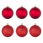 Set Globuri de Craciun Rosii Mat Glitter Ø10cm - 6buc