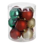 Set Globuri de Craciun Rosii Verzi Aurii Mate & Glitter Ø5cm - 12buc