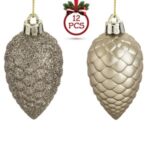 Set Ornamente de Craciun Conuri Bej Mat Glitter 7cm - 12buc