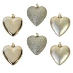 Set Ornamente de Craciun Inimi Bej Mat Stralucitoare Glitter 7cm - 6buc