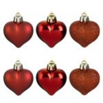 Set Ornamente de Craciun Inimi Rosii Mat Stralucitoare Glitter 5cm - 6buc