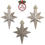 Set Ornamente de Craciun Stele Bej Mat Glitter 8cm - 16buc