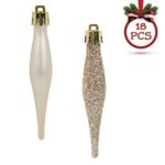 Set Ornamente de Craciun Turturi Bej Mat Stralucitori Glitter 8cm - 18buc
