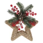 Stea Decorativa din Spuma Aurie cu Tinsel Ramura & Pomusoare de Craciun 22x26cm