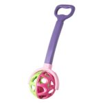 Roata de Impins din Plastic cu Maner Extensibil Mov Roz 61cm