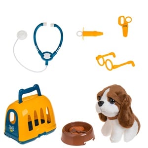 valiza-transport-caine-cu-accesorii-list.jpg Jucarie Transportator Galben Bleu pentru Caine cu 9 Accesorii - Image 1