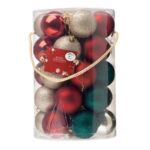 Set Globuri de Craciun Rosii Verzi Aurii Mate Lucioase cu Glitter Ø7cm - 30buc